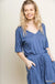 Short Sleeve V-Neck Pocket Romper with an Elastic Drawstring Waist LECCE