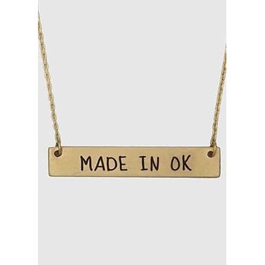 Made In Ok Oklahoma Engraved Rectangle Shape Bar Delicate Necklaces