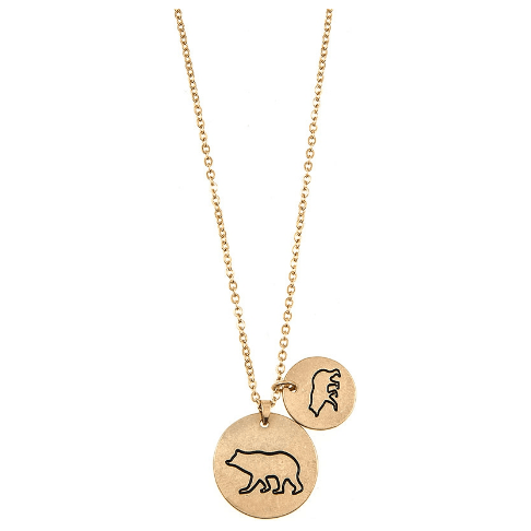 DOUBLE DISK MAMA BEAR PENDANT NECKLACES