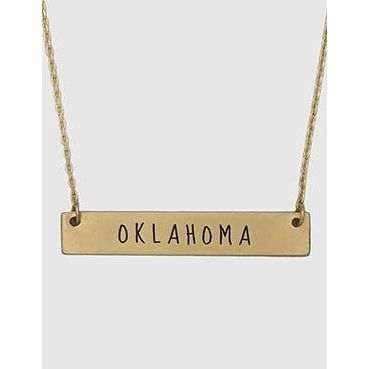 Oklahoma Ok Engraved Rectangle Shape Bar Delicate Necklaces