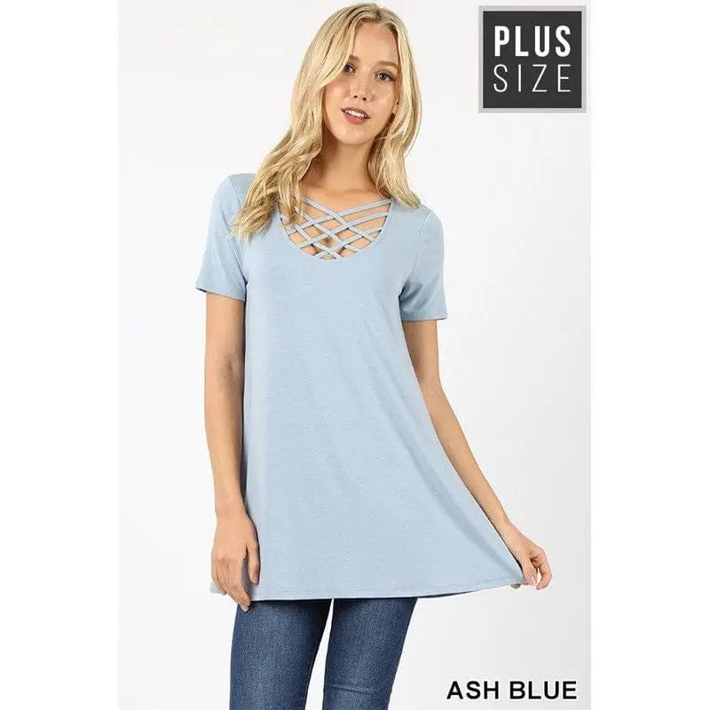 PLUS PREMIUM SHORT SLEEVE TRIPLE LATTICE TOP LECCE