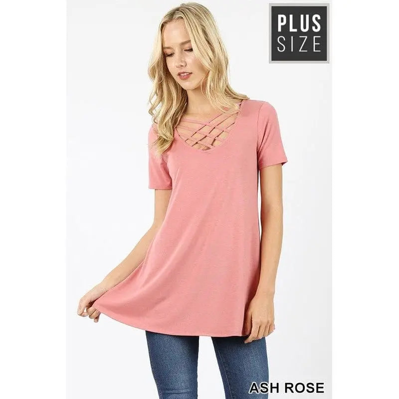 PLUS PREMIUM SHORT SLEEVE TRIPLE LATTICE TOP LECCE