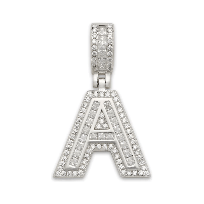 Small CZ block letter pendant in .925 sterling silver