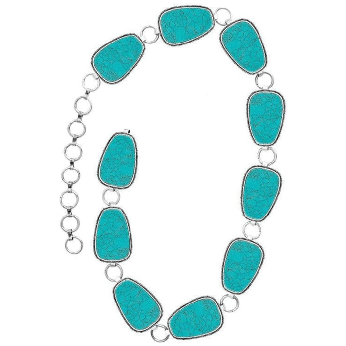 Textured oval or trapezoid gemstone chain belt