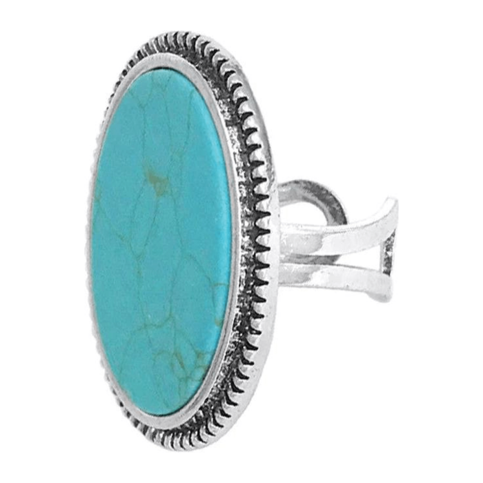 Western concho oval gem stone flexible cuff ring