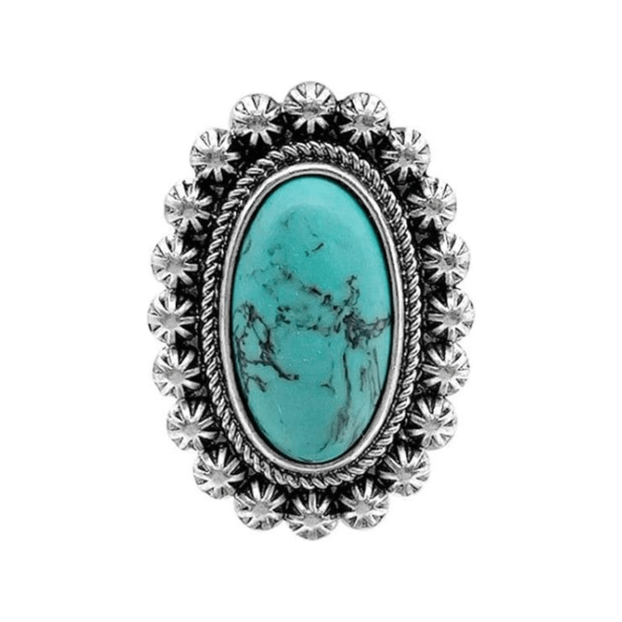 Western concho cable texture oval gemstone ring