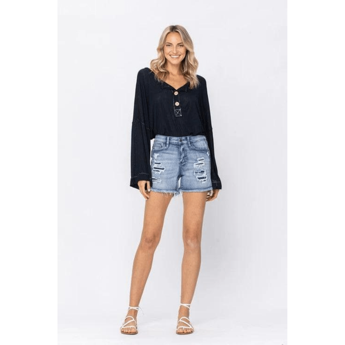 Judy Blue Mid-rise Patch Wash-out Cutoff Shorts