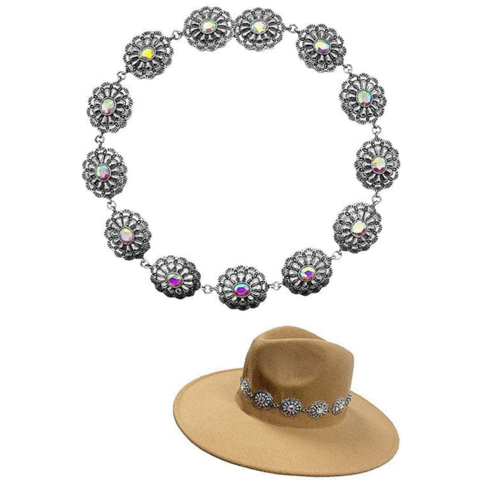 Banda para sombrero con diamantes de imitación y flores texturizadas de Concho occidental