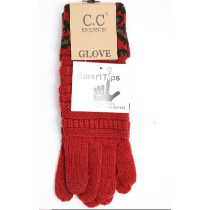 SOLID CABLE KNIT LEOPARD CUFF CC GLOVES G80