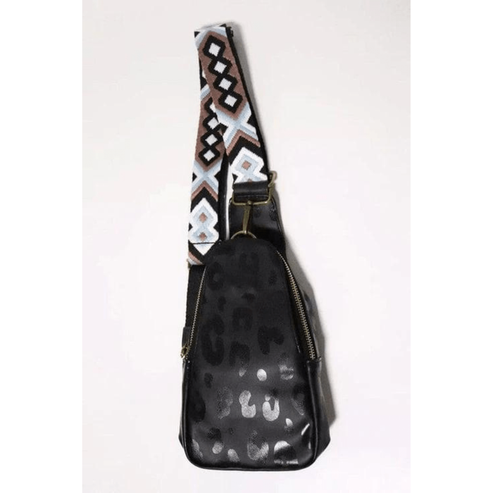 Aztec strap leopard print crossbody sling bag