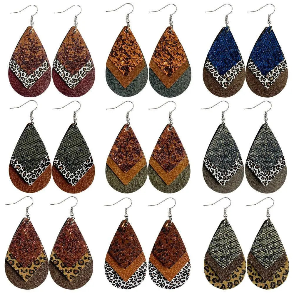 Pendientes multicapa leopardo lentejuelas 