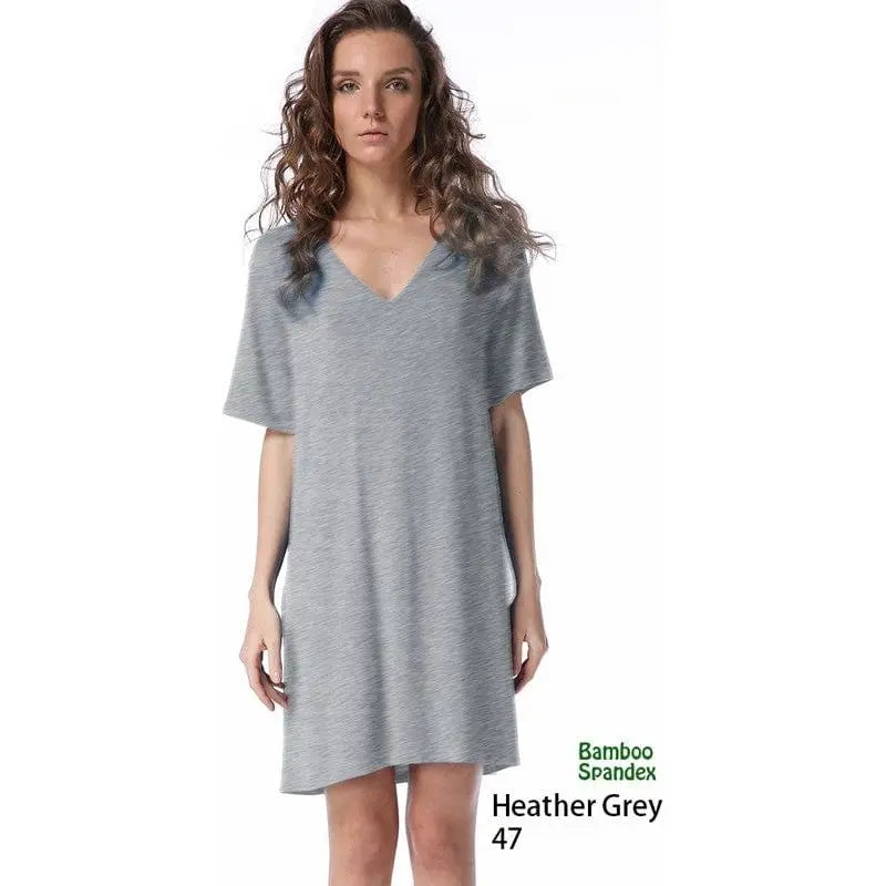Bamboo spandex V neck short sleeves knitted dress. LECCE