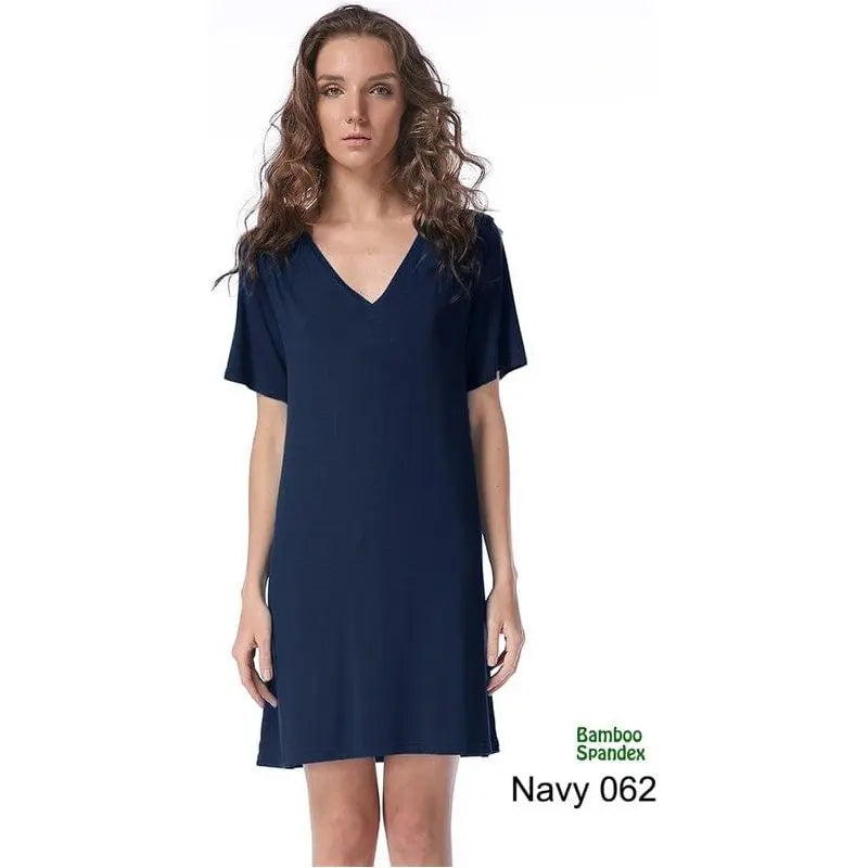 Bamboo spandex V neck short sleeves knitted dress. LECCE