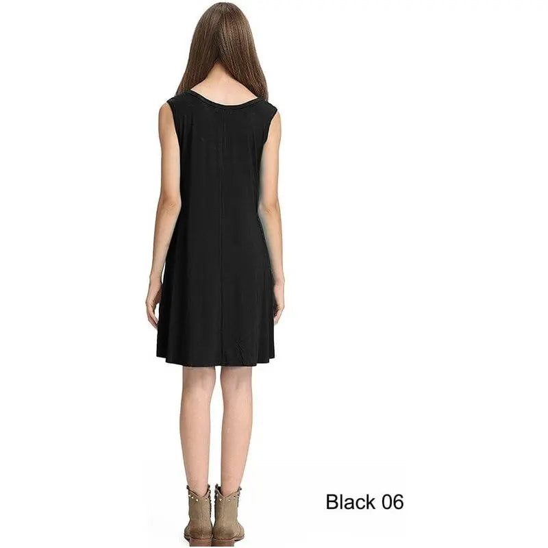 Bamboo spandex knitted tank swing dress with side seam pockets. LECCE