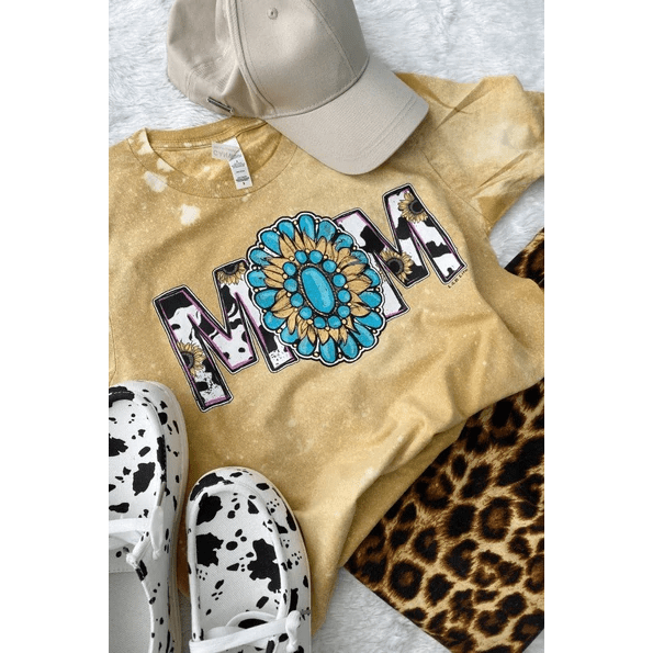 Bleached Turquoise Stone Mom Tee