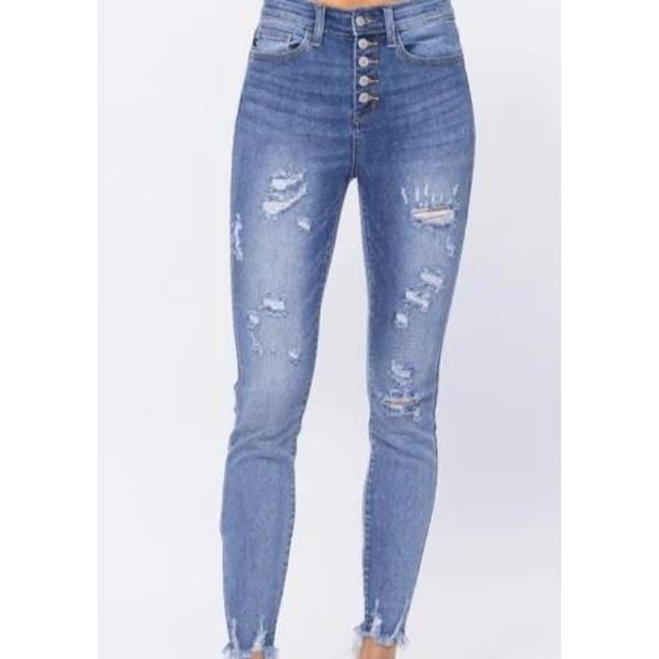 Judy blue Hi-Rise Skinny Destroyed Buttonfly Jeans