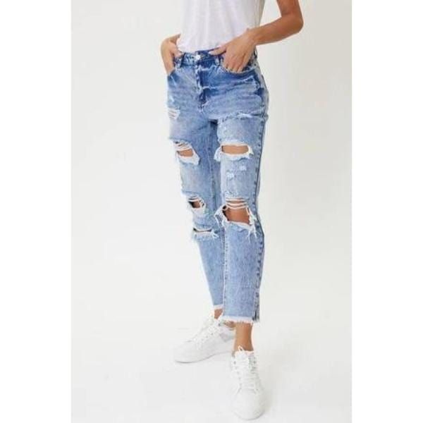 Kancan high rise distressed mom jeans