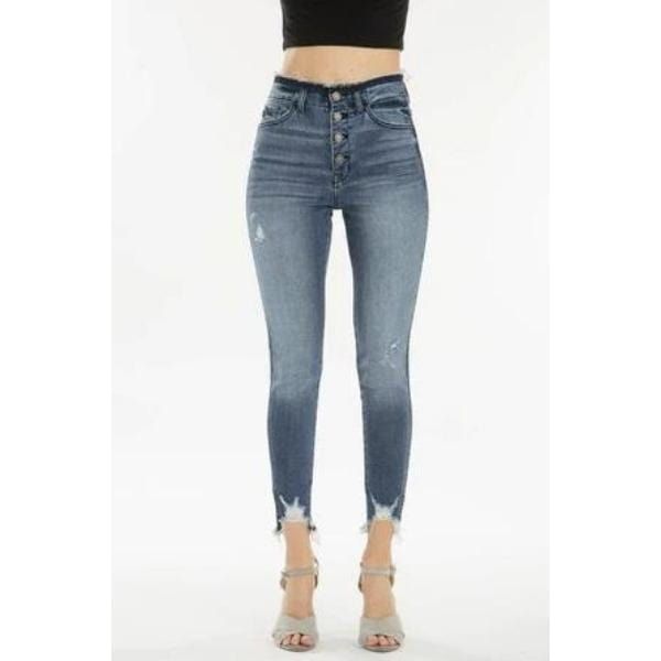 Kancan B-High Rise Skinny Jeans With Fray Hem Detail