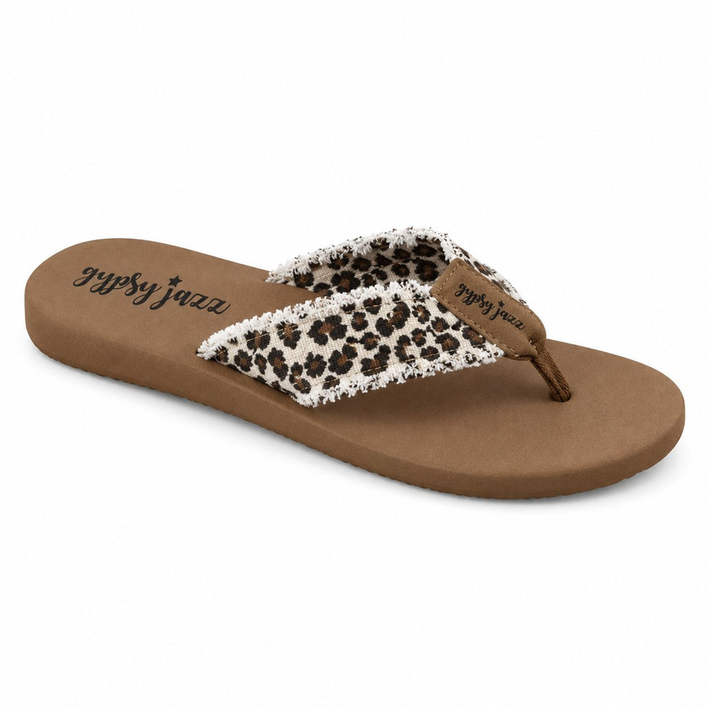 Gypsy Jazz Cream Leopard Sandal — single shoe facing right on white background