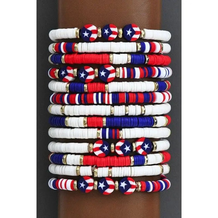 Americana Patriotic Red White Blue Bead Bracelet - LECCE