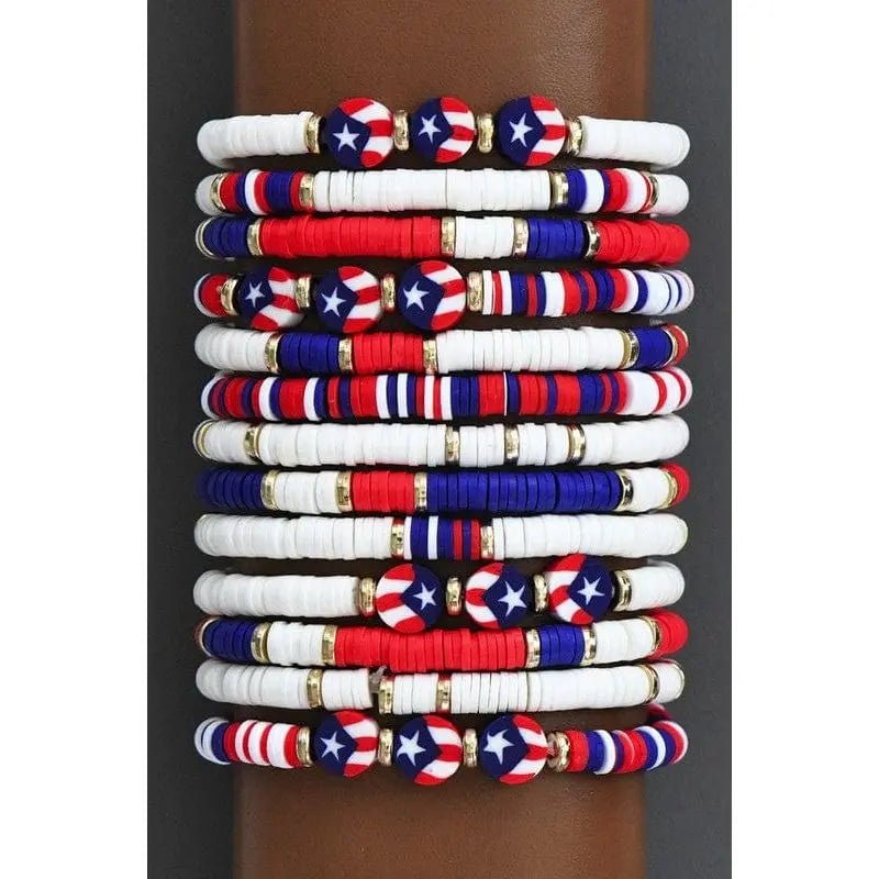 Americana Patriotic Red White Blue Bead Bracelet - LECCE