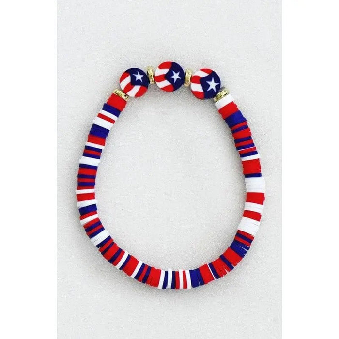 Americana Patriotic Red White Blue Bead Bracelet - LECCE