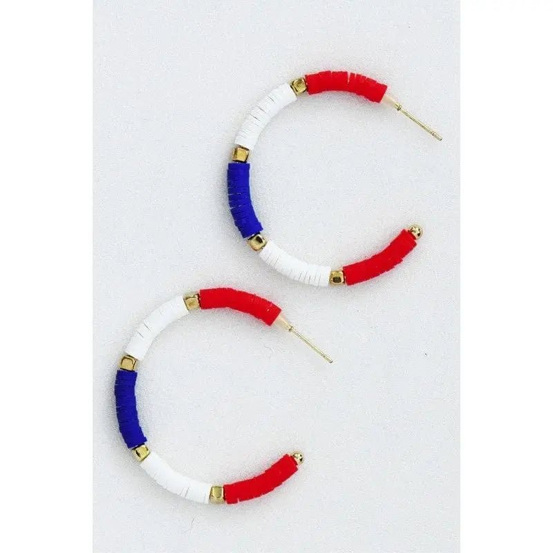 Americana Patriotic Red White Blue Bead Earrings - LECCE