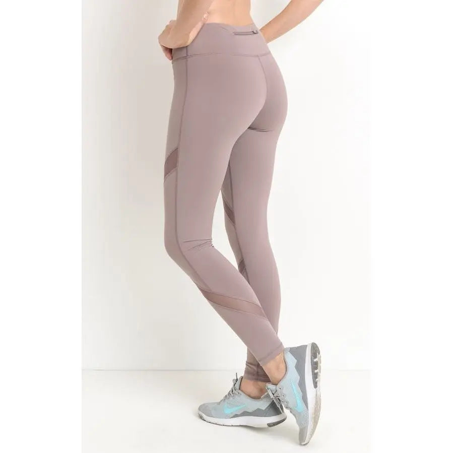 Cross Mesh Panels Pocket Full Leggings (AP1225-Medium-Violet)