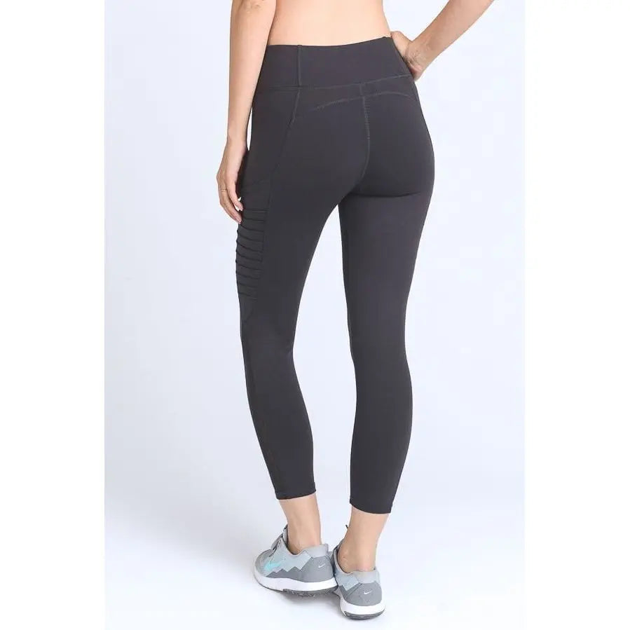 Moto Ribbed Splice Mesh Pocket Full Leggings (AP1714-Charcoal-Grey)