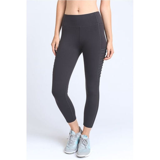 Moto Ribbed Splice Mesh Pocket Full Leggings (AP1714-Charcoal-Grey)
