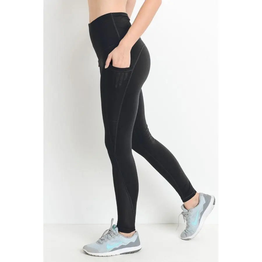 Highwaist Splice Mesh Pocket Full Leggings (Black)