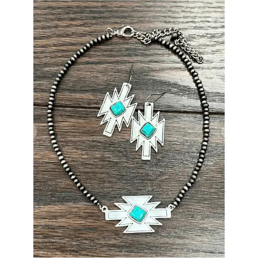 Aztec Natural Turquoise Pendent and Earrings - LECCE