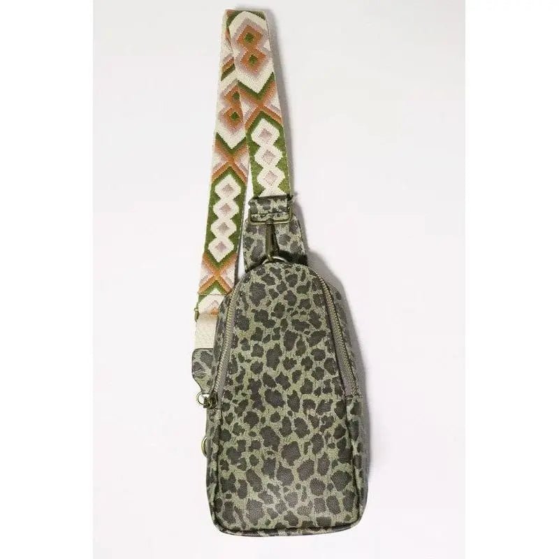 Aztec strap leopard print crossbody sling bag - LECCE