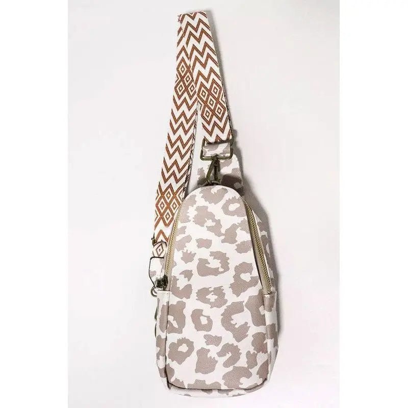 Aztec strap leopard print crossbody sling bag - LECCE