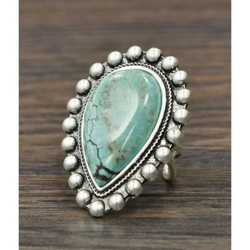 Big Natural Turquoise Tear Drop Ring - LECCE