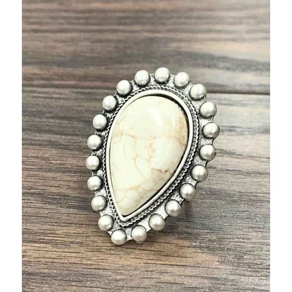 Anillo Lágrima Grande Turquesa Blanca
