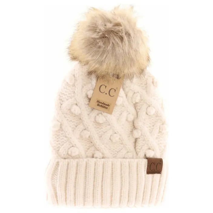 Bobble Knit Fur Pom C.C. Beanie CC Brand