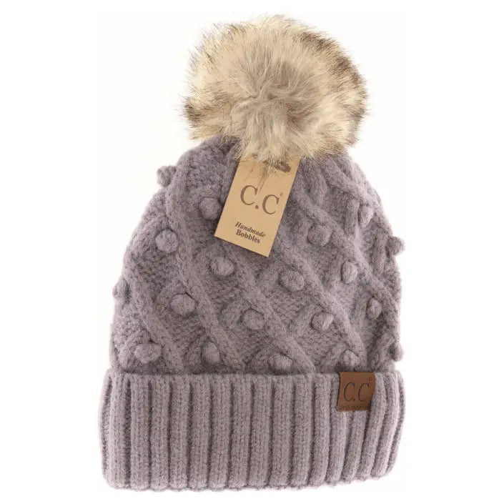 Bobble Knit Fur Pom C.C. Beanie CC Brand