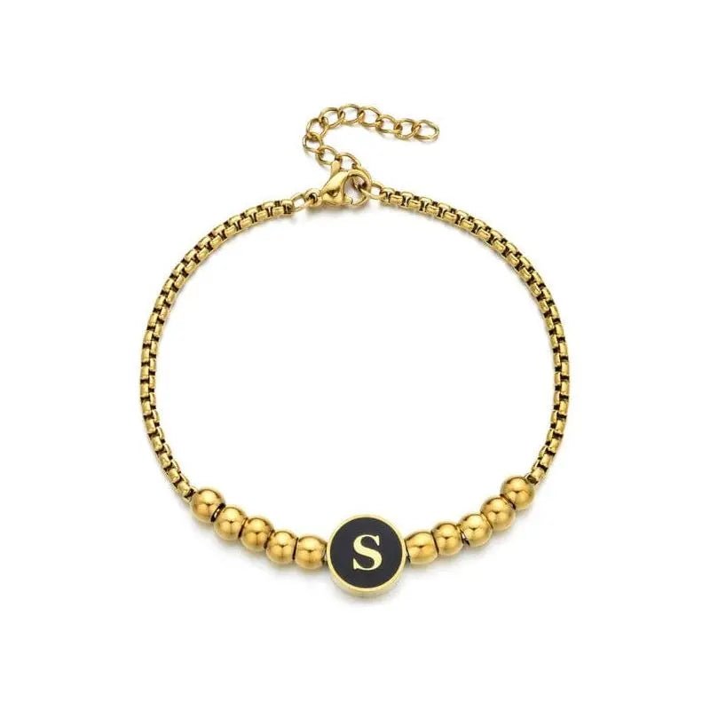 Black Enamel Initial Pisa Bracelet - LECCE