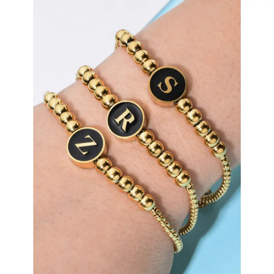 Black Enamel Initial Pisa Bracelet - LECCE