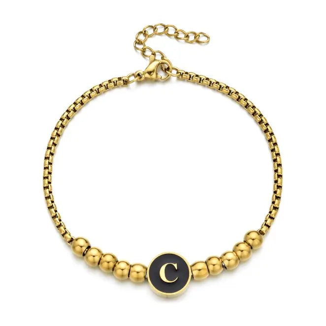 Black Enamel Initial Pisa Bracelet - LECCE