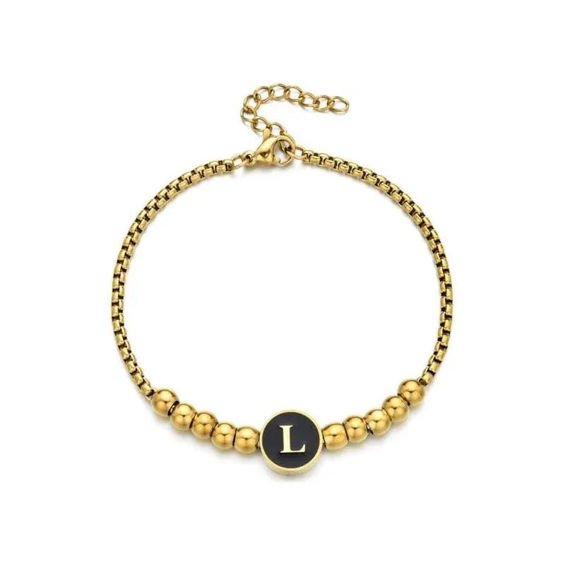 Black Enamel Initial Pisa Bracelet - LECCE