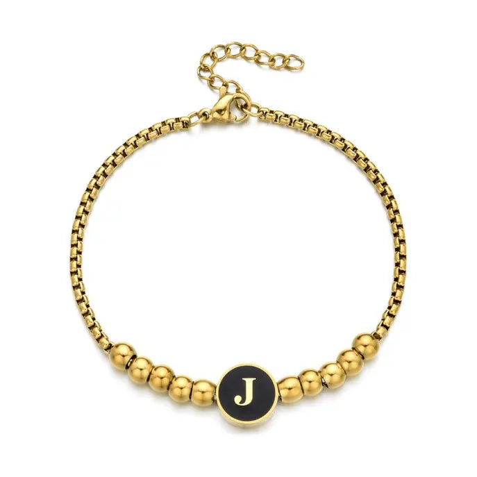 Black Enamel Initial Pisa Bracelet - LECCE