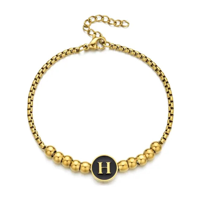 Black Enamel Initial Pisa Bracelet - LECCE