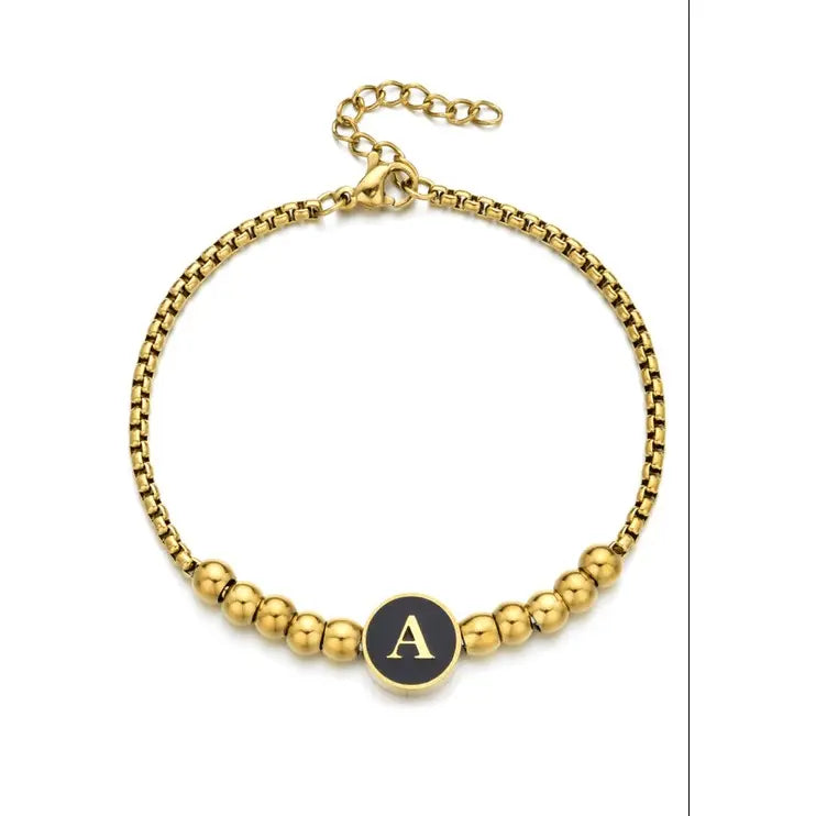 Black Enamel Initial Pisa Bracelet - LECCE