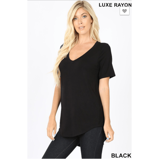 SHORT SLEEVE V-NECK HI-LOW HEM TOP LECCE