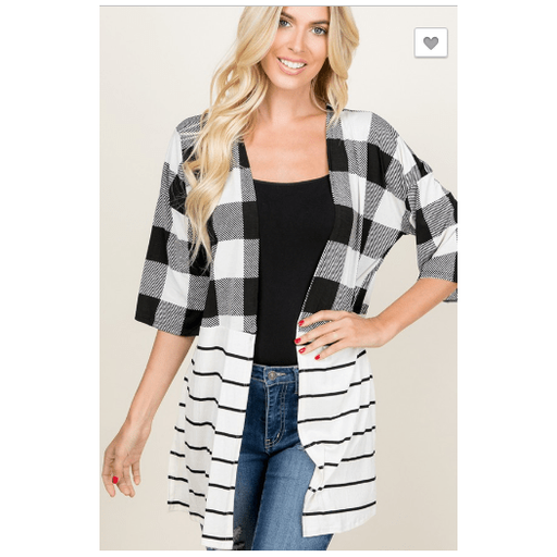 Plaid and Stripe Print Kimono LECCE