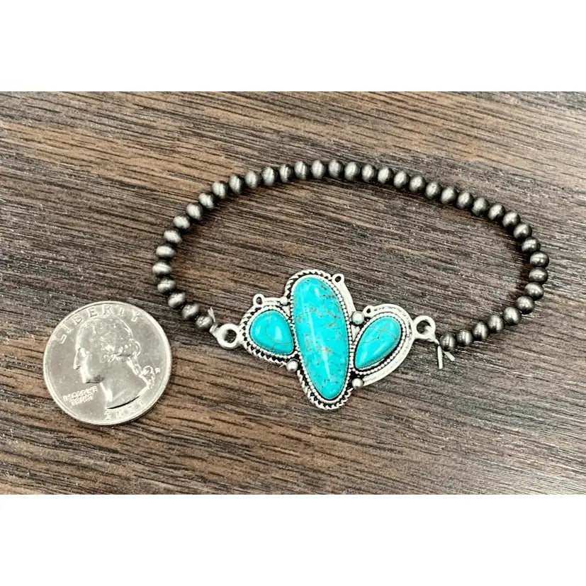 Cactus Natural Turquoise Stretch Bracelet - LECCE
