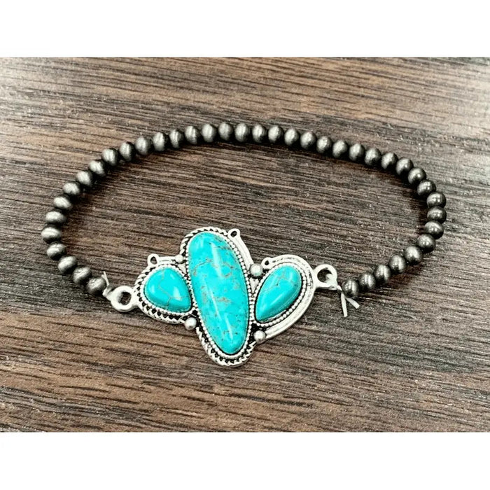 Cactus Natural Turquoise Stretch Bracelet - LECCE