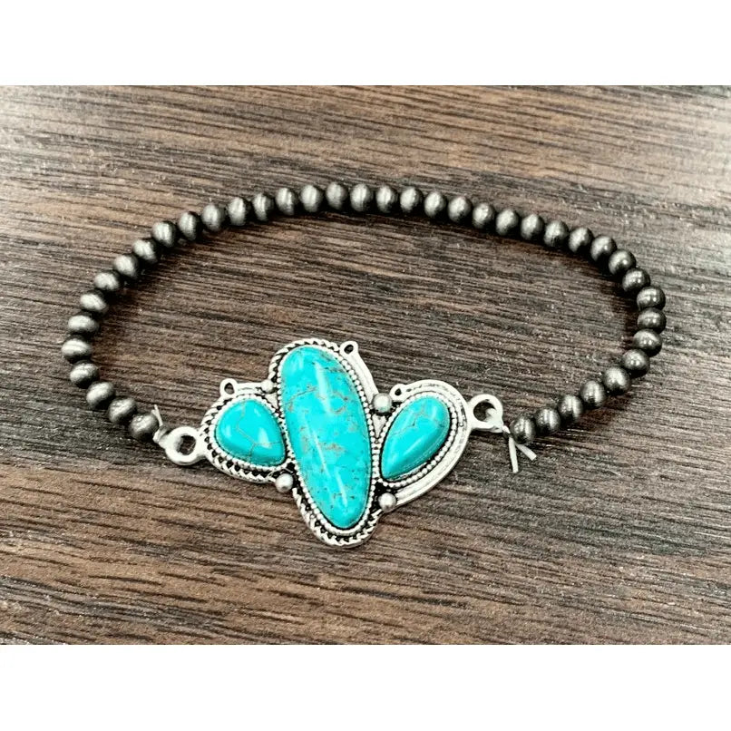 Cactus Natural Turquoise Stretch Bracelet - LECCE